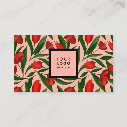 Patroon met rode tulpen visitekaartje (Voorkant)
