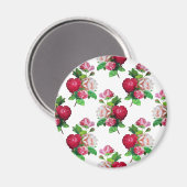 Patroon met rode, witte en roze rozen, magneet (Voorkant / Achterkant)