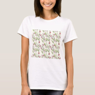 Patroon met rode witte tulpen t-shirt