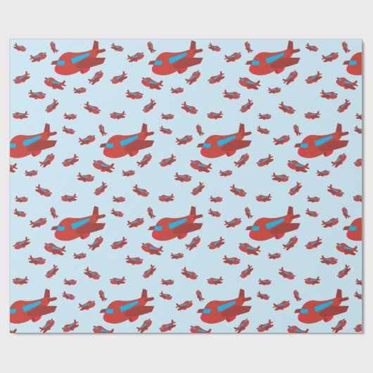 Patroon met rood en blauw vliegtuig cadeaupapier (Vlak)