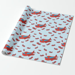 Patroon met rood en blauw vliegtuig cadeaupapier