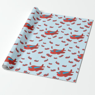 Patroon met rood en blauw vliegtuig cadeaupapier