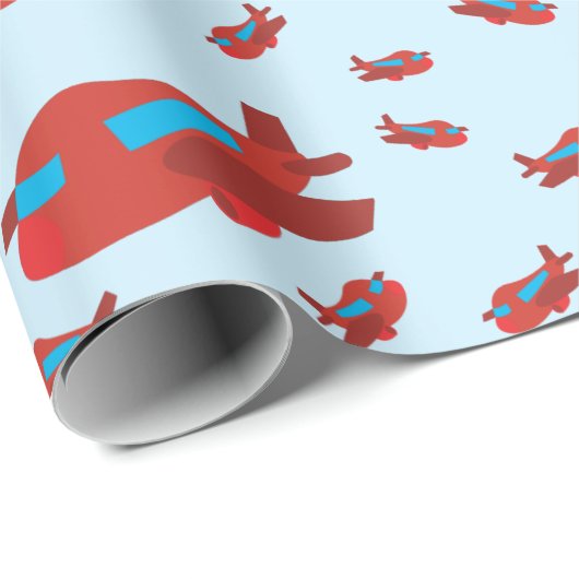 Patroon met rood en blauw vliegtuig cadeaupapier (Rol Hoek)