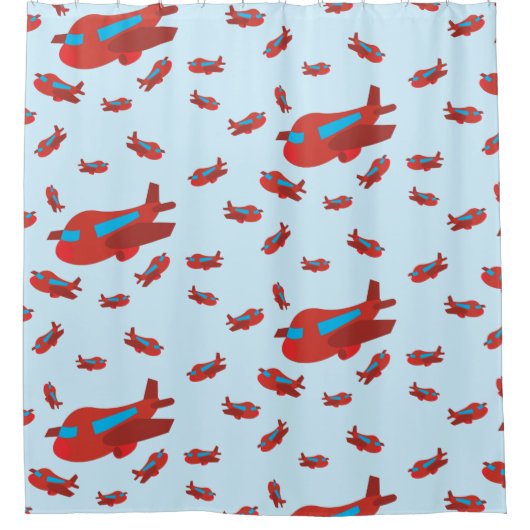 Patroon met rood en blauw vliegtuig douchegordijn (Voorkant)