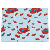 Patroon met rood en blauw vliegtuig groot cadeauzakje (Voorkant)