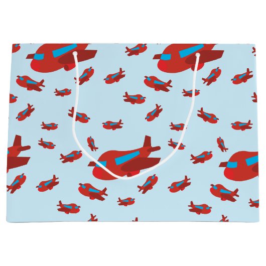 Patroon met rood en blauw vliegtuig groot cadeauzakje (Voorkant)