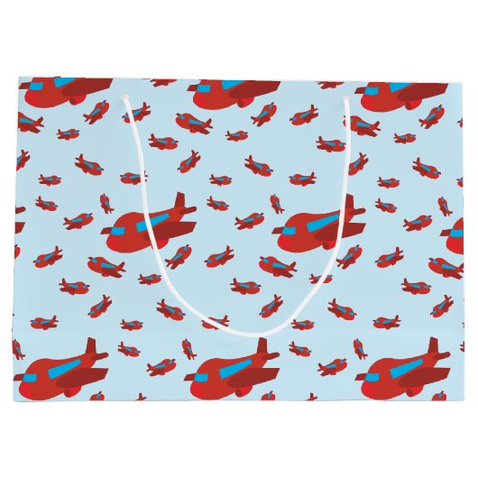 Patroon met rood en blauw vliegtuig groot cadeauzakje (Achterkant)