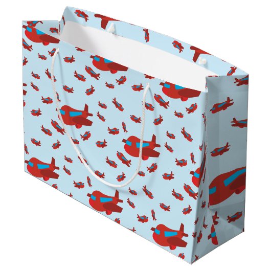Patroon met rood en blauw vliegtuig groot cadeauzakje (Achterkant Gekanteld)