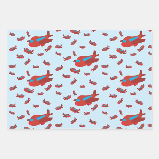 Patroon met rood en blauw vliegtuig inpakpapier vel (Voorkant 3)