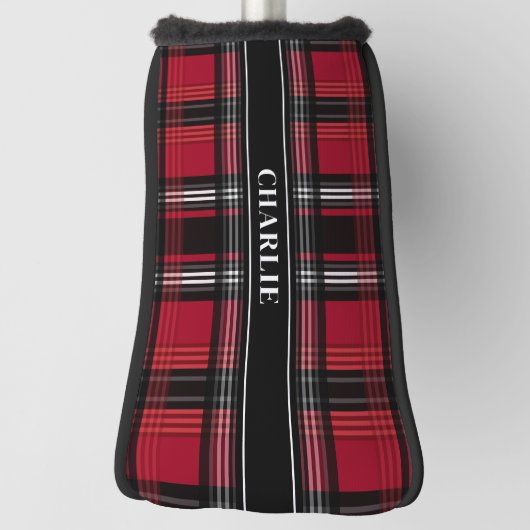 Patroon met rood en zwart tartan en op de verpakki golfheadcover (Draai 90)