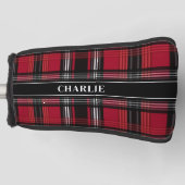Patroon met rood en zwart tartan en op de verpakki golfheadcover (Voorkant)