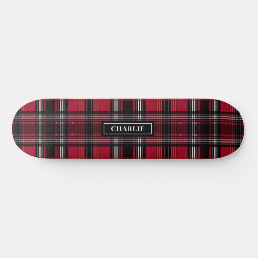Patroon met rood en zwart tartan en op de verpakki persoonlijk skateboard (Horizontaal)