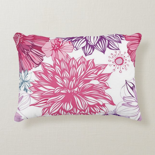 Patroon met roze asters en dahlia accent kussen (Voorkant)