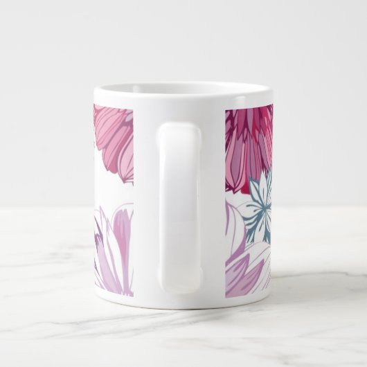 Patroon met roze asters en dahlia grote koffiekop (Achterkant)