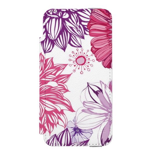 Patroon met roze asters en dahlia incipio iPhone portemonnee hoesje (Voorkant Agenda)