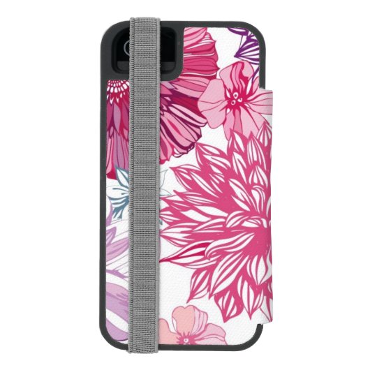 Patroon met roze asters en dahlia incipio iPhone portemonnee hoesje (Agenda Achterkant)