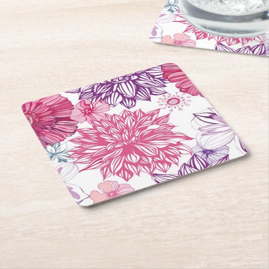 Patroon met roze asters en dahlia kartonnen onderzetters (Schuin)