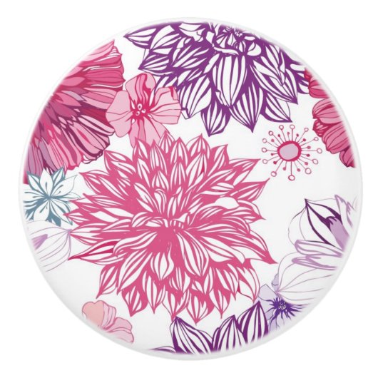 Patroon met roze asters en dahlia keramische knop (Voorkant)