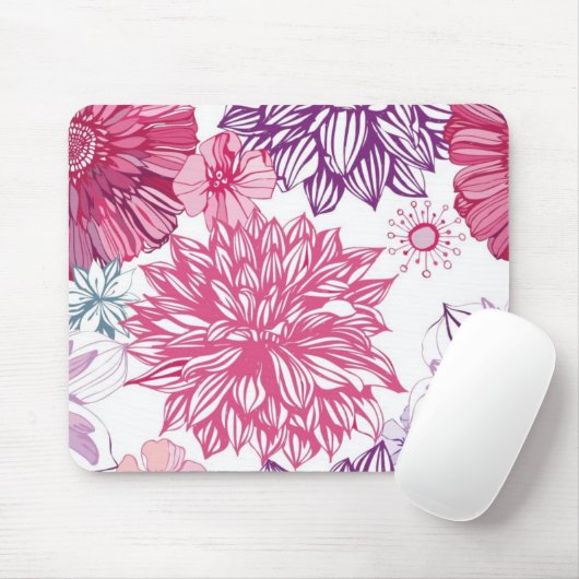 Patroon met roze asters en dahlia muismat (Met muis)