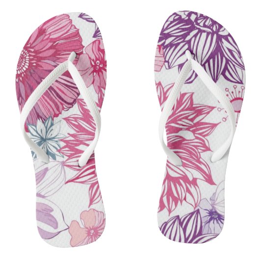 Patroon met roze asters en dahlia teenslippers (Voetbed)