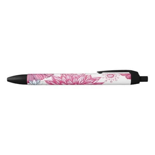 Patroon met roze asters en dahlia zwarte inkt pen (Bovenkant)