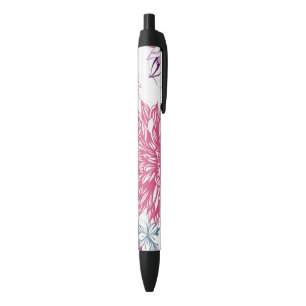 Patroon met roze asters en dahlia zwarte inkt pen
