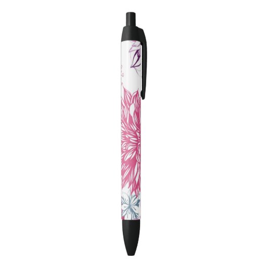 Patroon met roze asters en dahlia zwarte inkt pen (Achterkant (Verticaal))