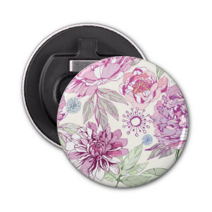 Patroon met roze bloemen button flesopener