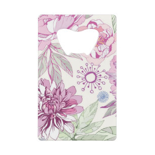 Patroon met roze bloemen creditkaart flessenopener