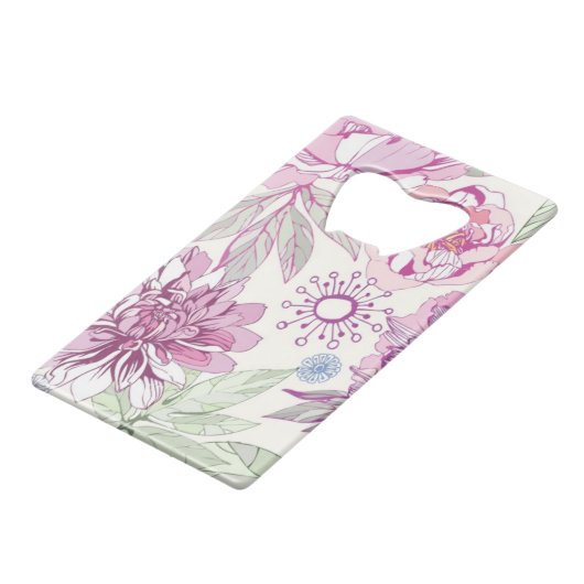 Patroon met roze bloemen creditkaart flessenopener (Voorkant Gekanteld)