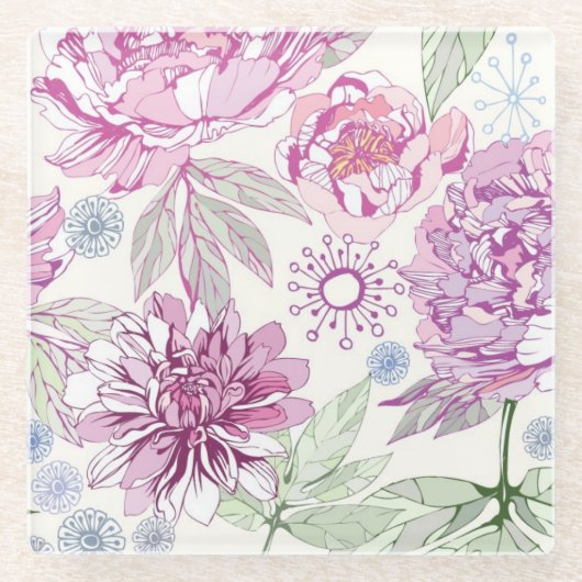 Patroon met roze bloemen glazen onderzetter (Voorkant)