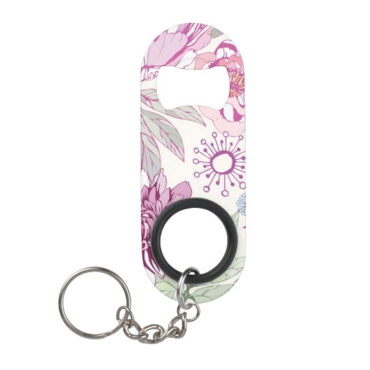 Patroon met roze bloemen mini flessenopener (Voorkant)