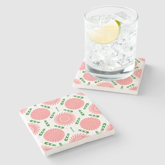 patroon met roze bloemen stenen onderzetter (Zijkant)