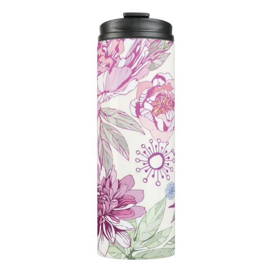 Patroon met roze bloemen thermosbeker (Voorkant)
