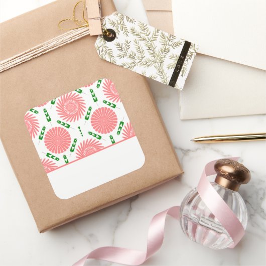 patroon met roze bloemen vierkante sticker (Geschenken)