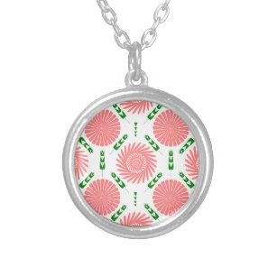 patroon met roze bloemen zilver vergulden ketting