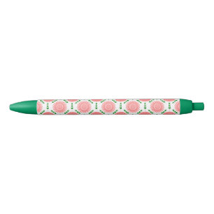 patroon met roze bloemen zwarte inkt pen