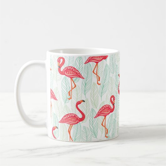 Patroon met roze flamingornamenten op een achtergr koffiemok (Links)