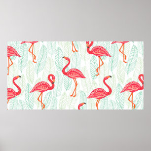 Patroon met roze flamingornamenten op een achtergr poster