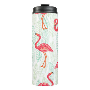 Patroon met roze flamingornamenten op een achtergr thermosbeker