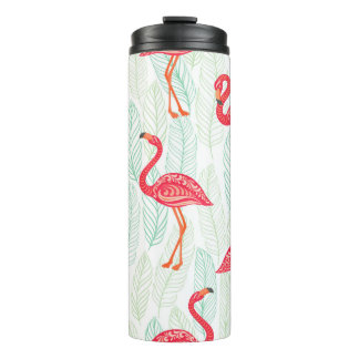 Patroon met roze flamingornamenten op een achtergr thermosbeker