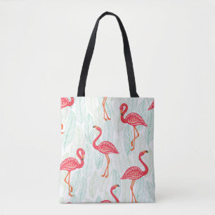 Patroon met roze flamingornamenten op een achtergr tote bag