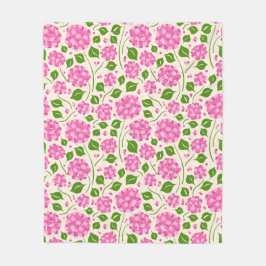 Patroon met roze hortensia's en groene bladeren fleece deken