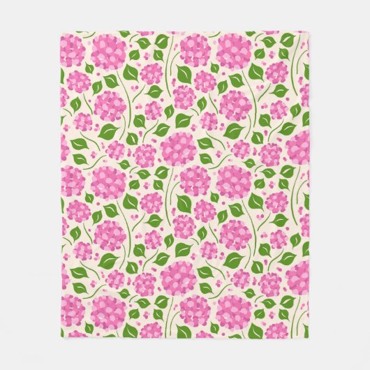 Patroon met roze hortensia's en groene bladeren fleece deken (Voorkant)