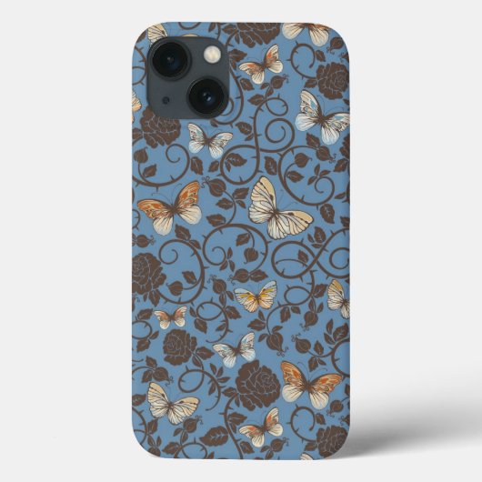 patroon met rozen en vlinder Case-Mate iPhone case (Achterkant)