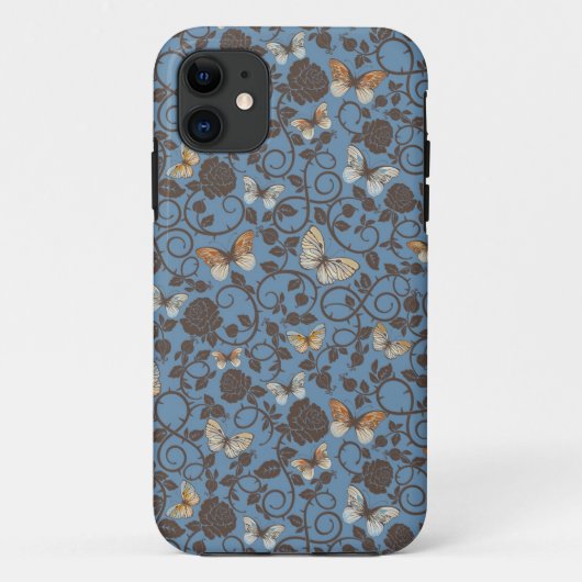 patroon met rozen en vlinder Case-Mate iPhone case (Achterkant)