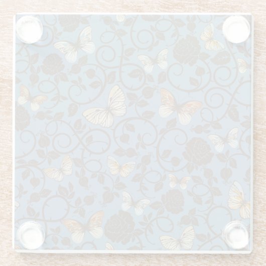 patroon met rozen en vlinder glazen onderzetter (Achterkant)