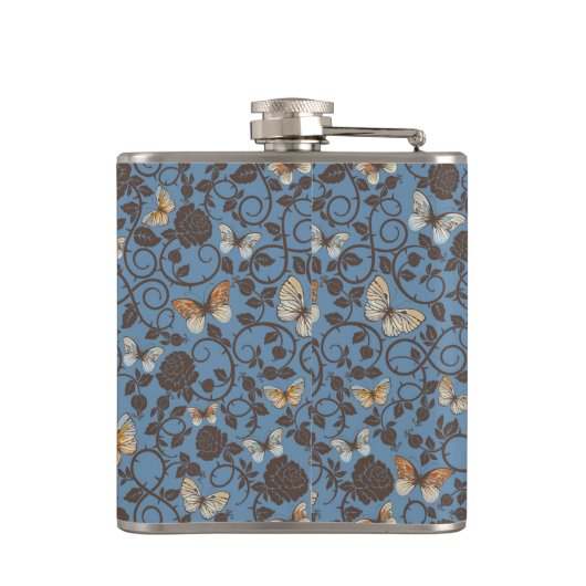 patroon met rozen en vlinder heupfles (Achterkant)