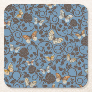 patroon met rozen en vlinder kartonnen onderzetters