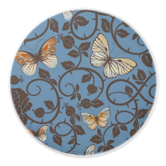 patroon met rozen en vlinder keramische knop (Voorkant)